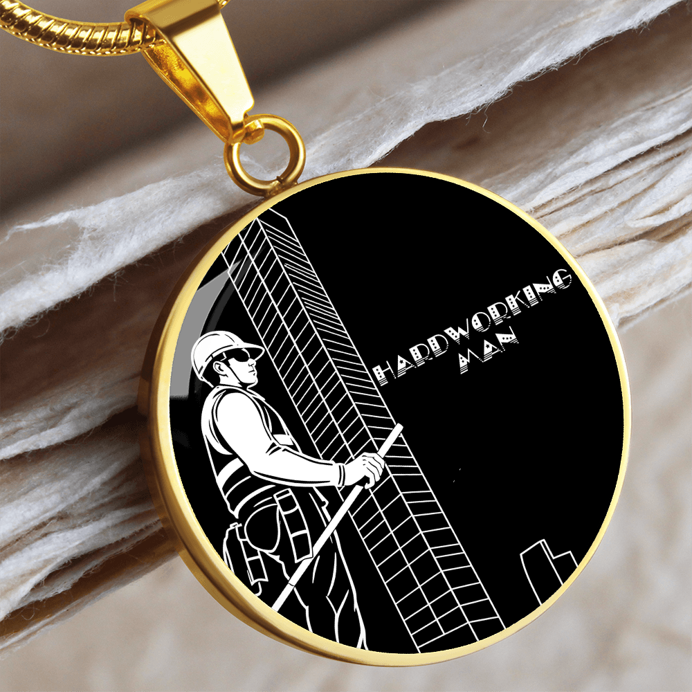 Hardworking Man Construction Worker Graphic Round Necklace