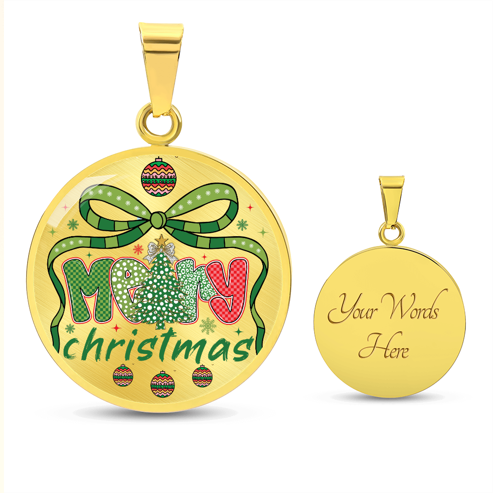 Festive Merry Christmas Round Luxury Necklace