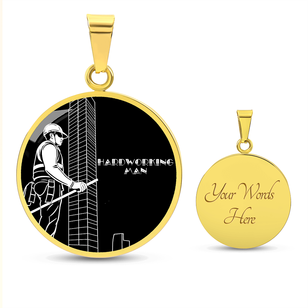 Hardworking Man Construction Worker Graphic Round Necklace