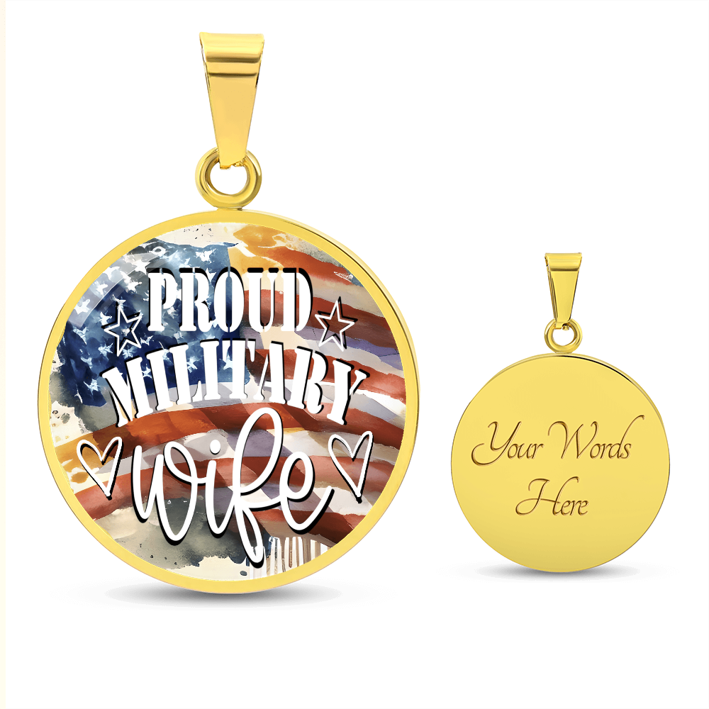 United States Proud Military Wife Graphic Round Necklace