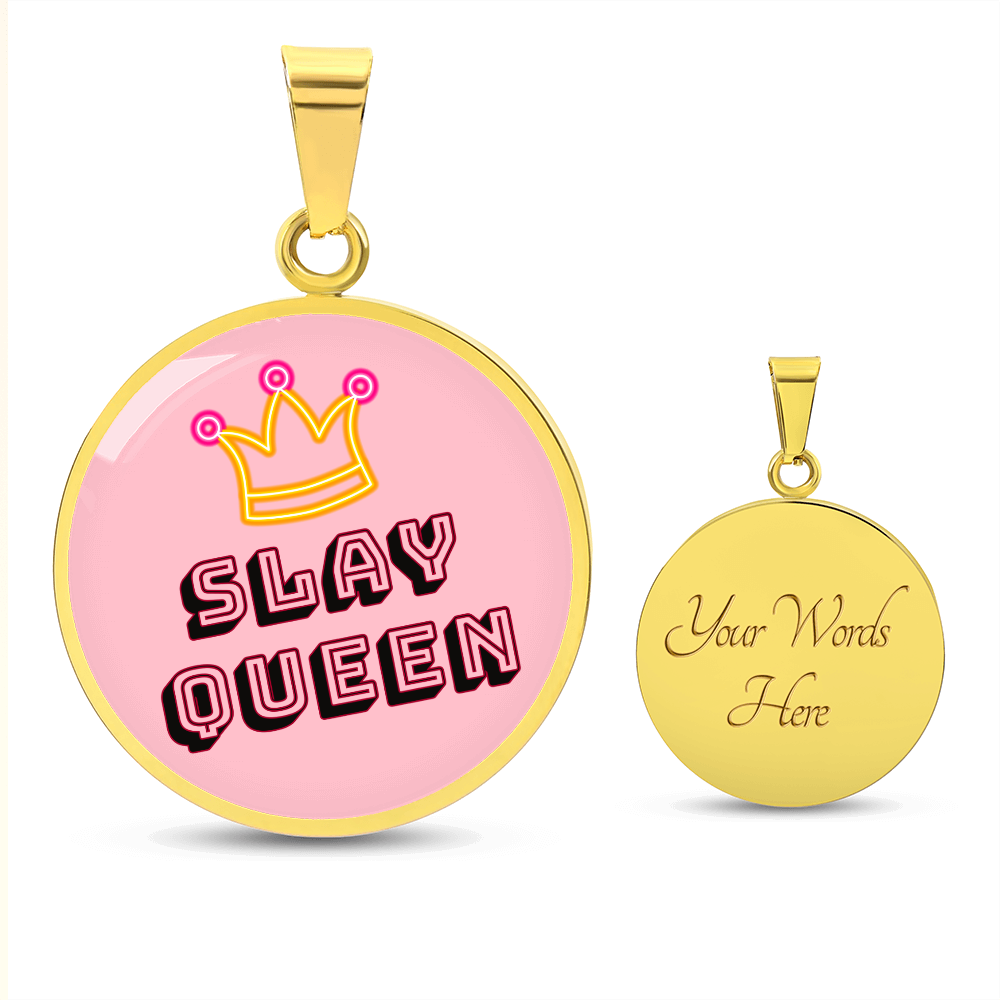 Slay Queen Pink Graphic Round Necklace