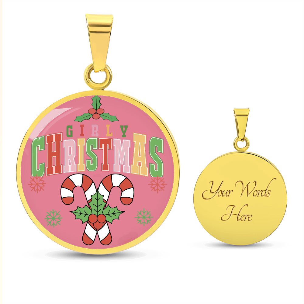 Girly Christmas with Candy Canes Circle Graphic Necklace