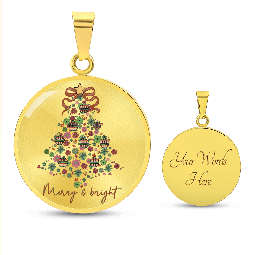 Christmas Merry & Bright Round Luxury Graphic Necklace