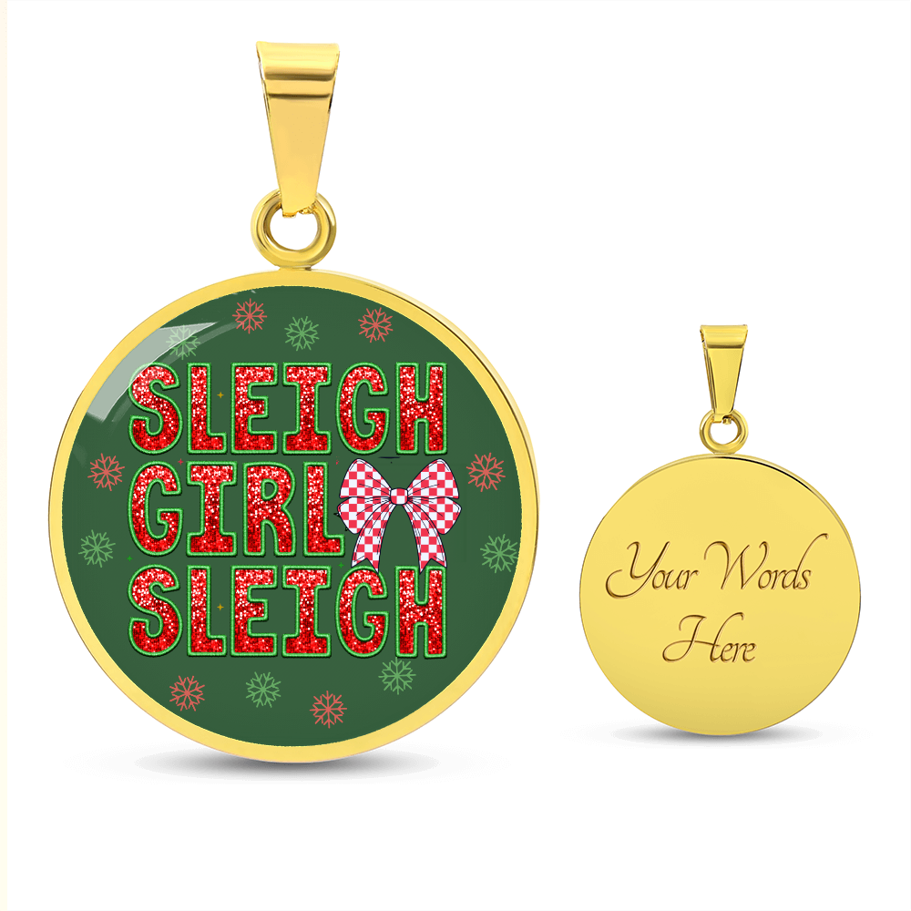Sleigh Girl Sleigh Christmas Circle Graphic Necklace