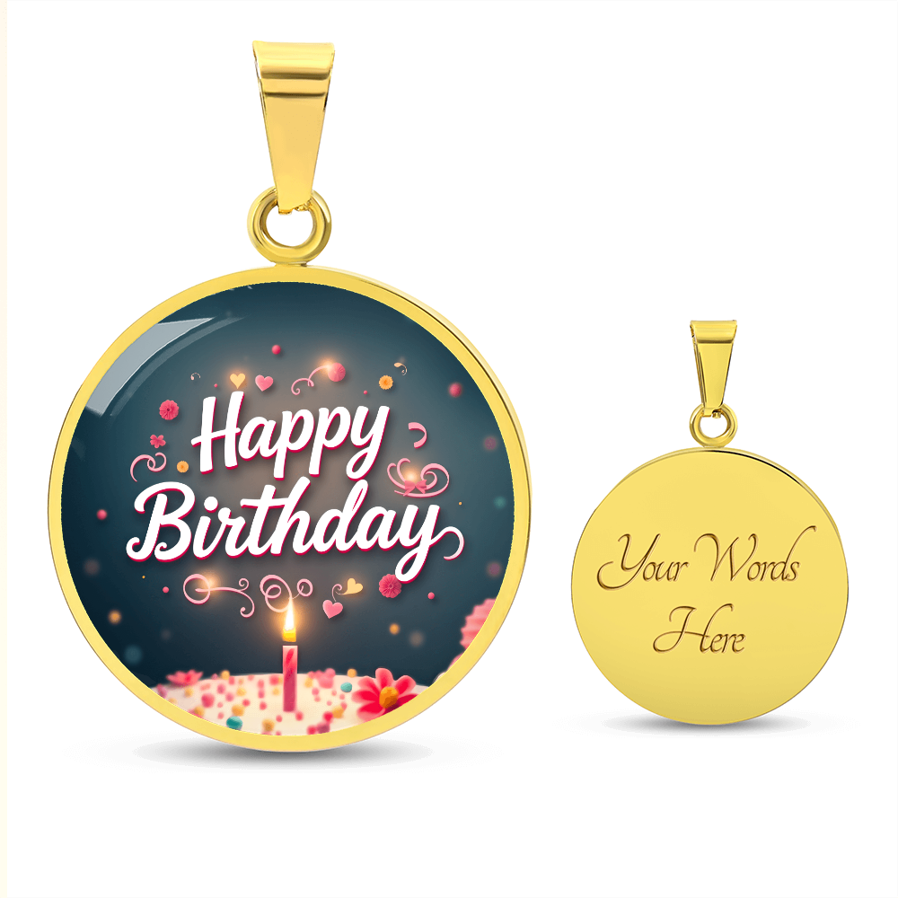 Happy Birthday Cake with Candle Circle Graphic Necklace