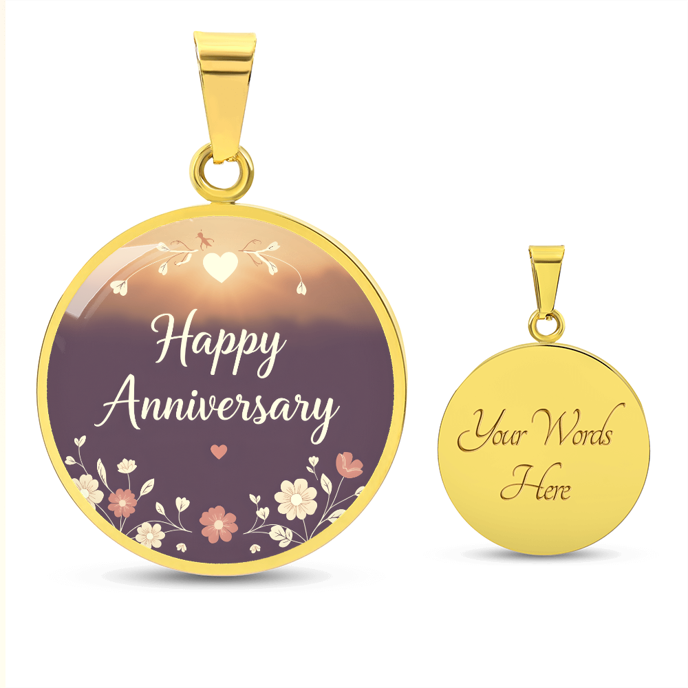 Happy Anniversary with Flowers Round Graphic Necklace