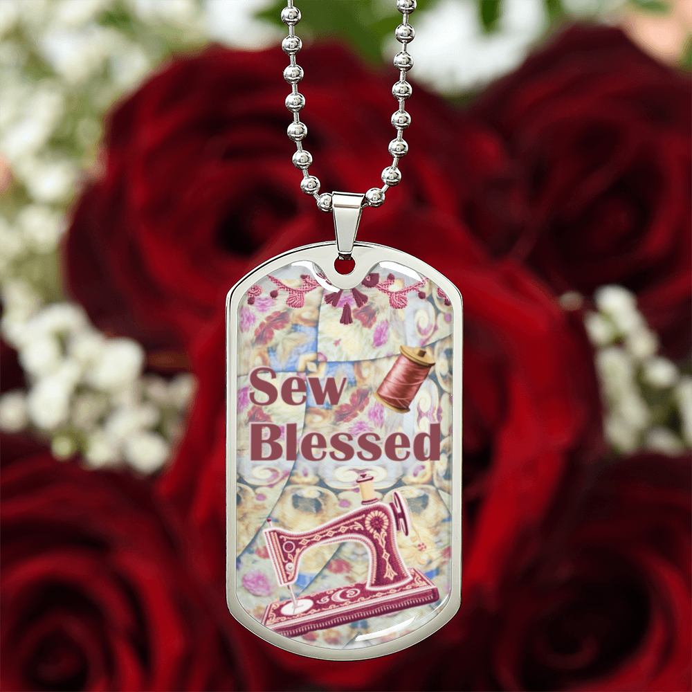 Sew Blessed Sewing Machine Thread Quilt Grapic Dog Tag Necklace