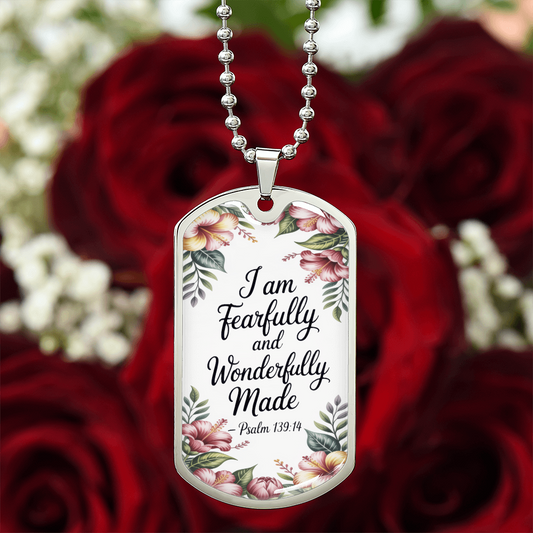 I Am Fearfully and Wonderfully Made Faith Based Graphic Dog Tags Necklace