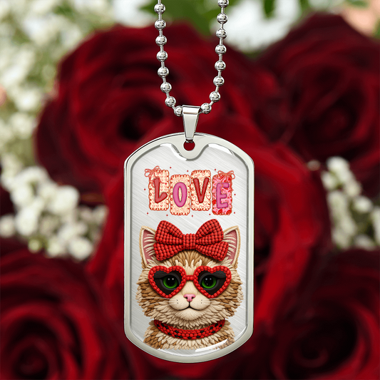 Cool Cat with Love Graphic Dog Tags Necklace