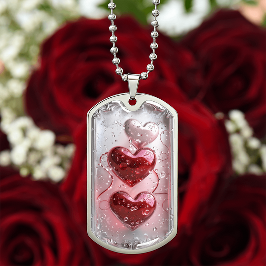 Framed Hearts Graphic Dog Tags Necklace