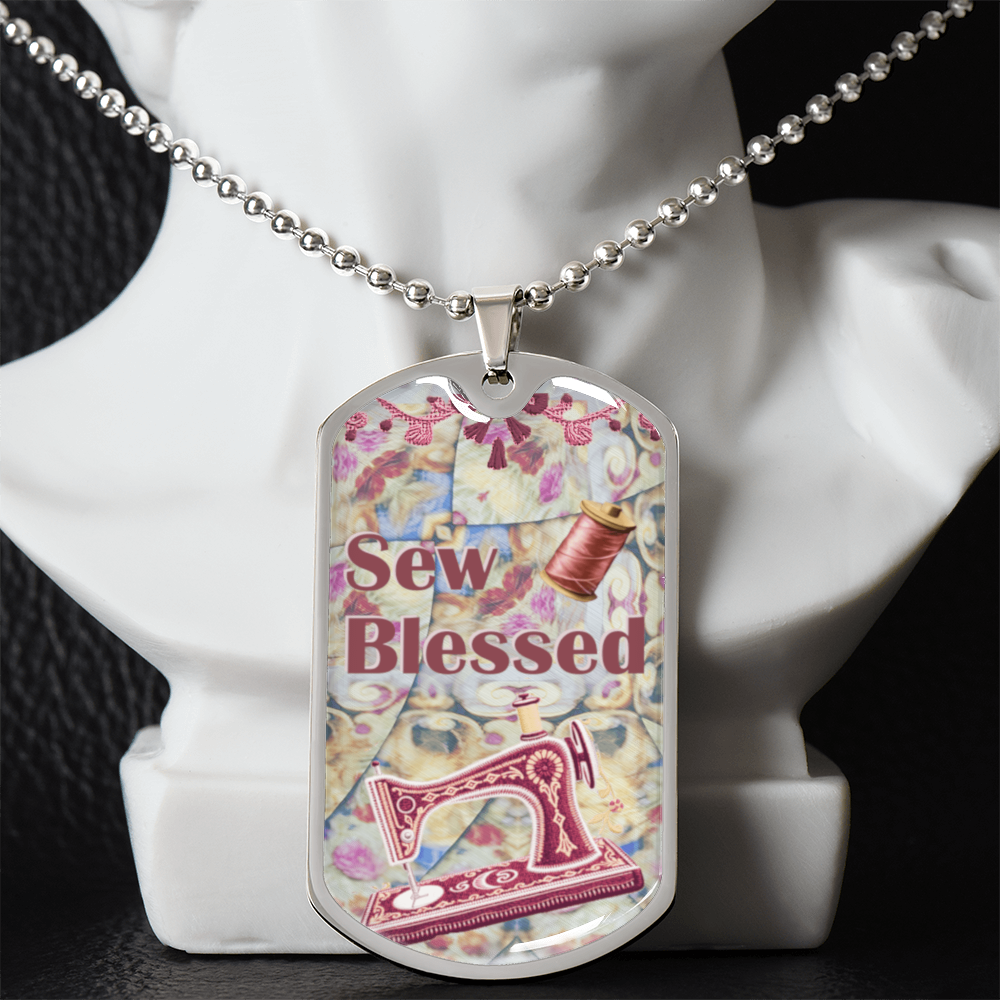 Sew Blessed Sewing Machine Thread Quilt Grapic Dog Tag Necklace