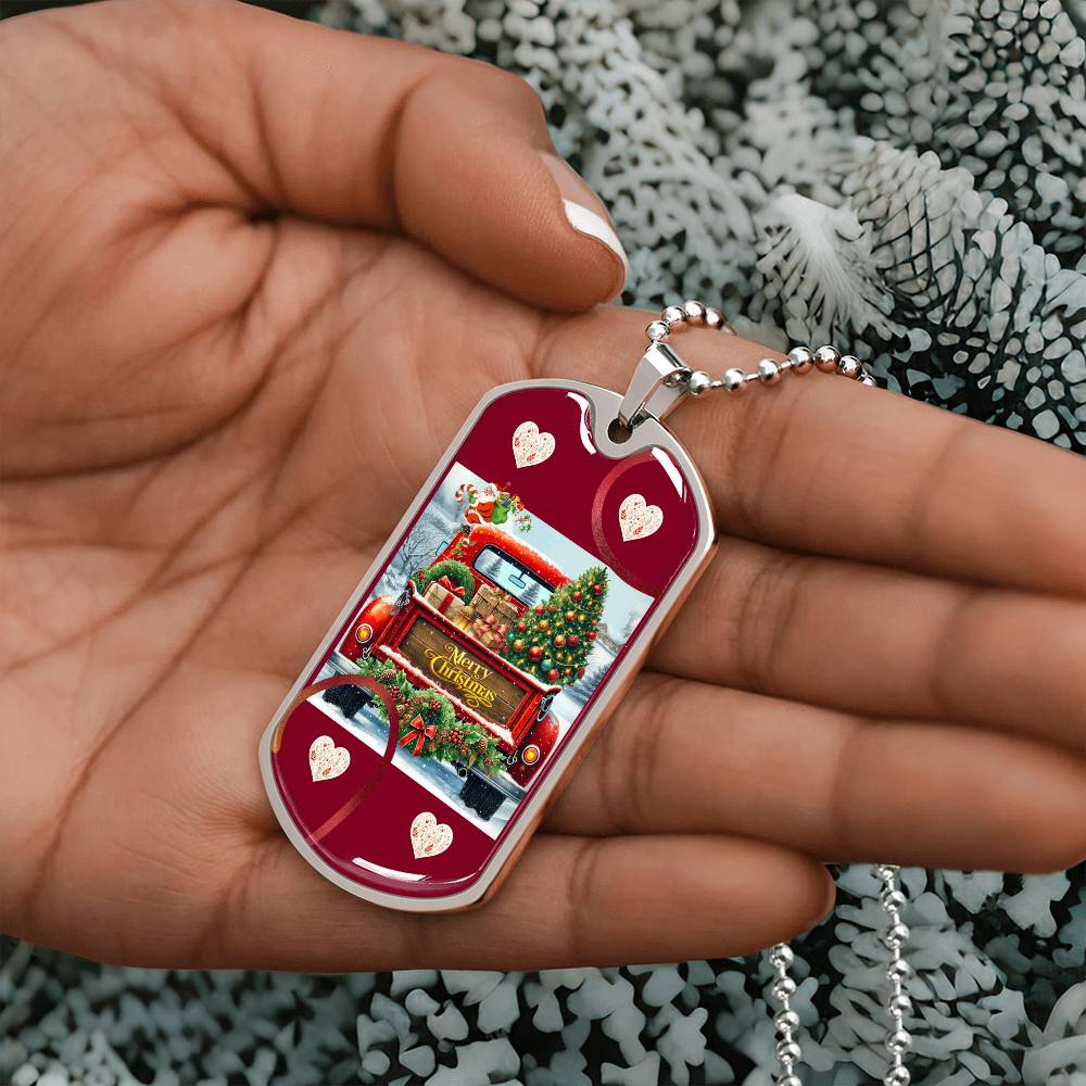 Christmas Vintage Red Truck Dog Tags Necklace