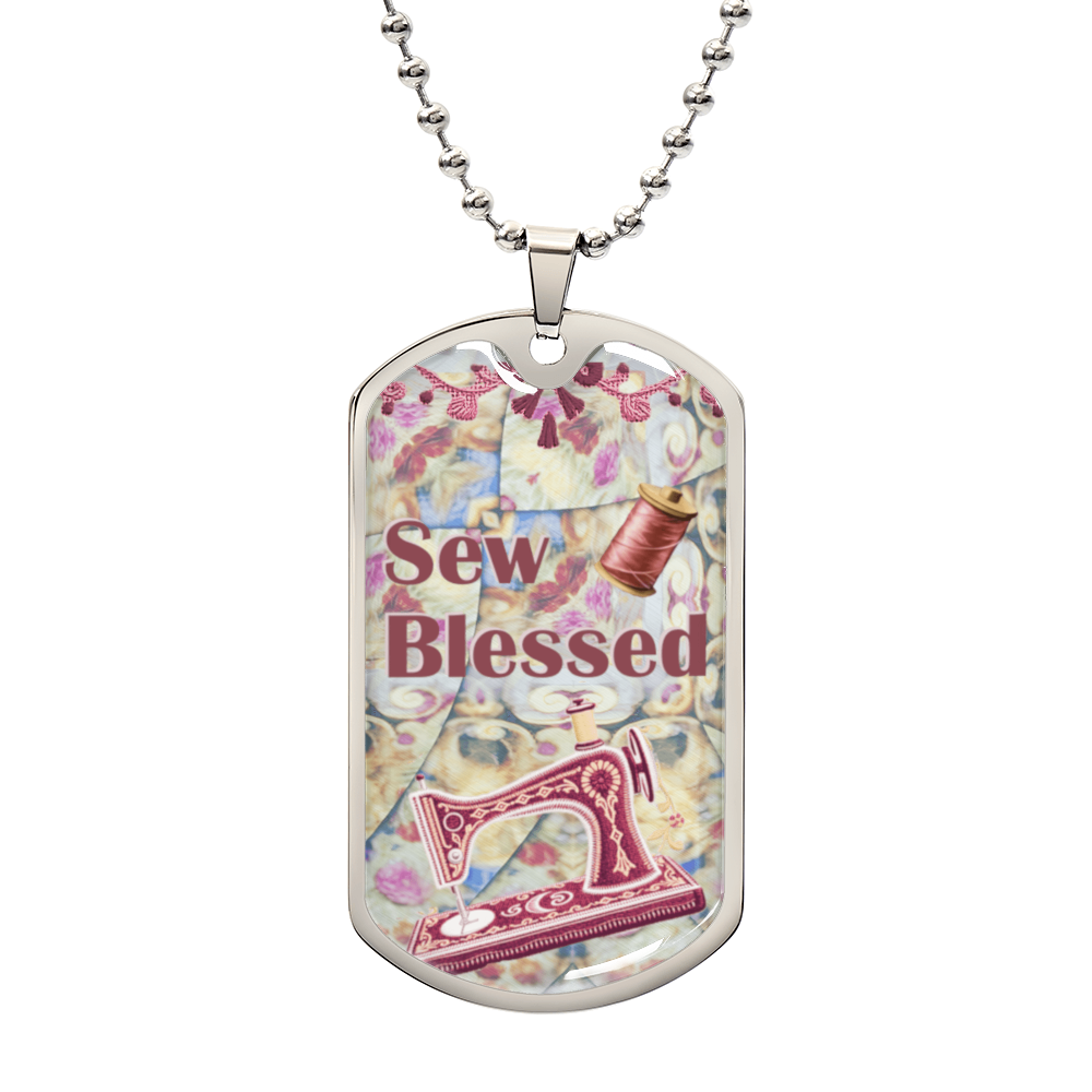 Sew Blessed Sewing Machine Thread Quilt Grapic Dog Tag Necklace