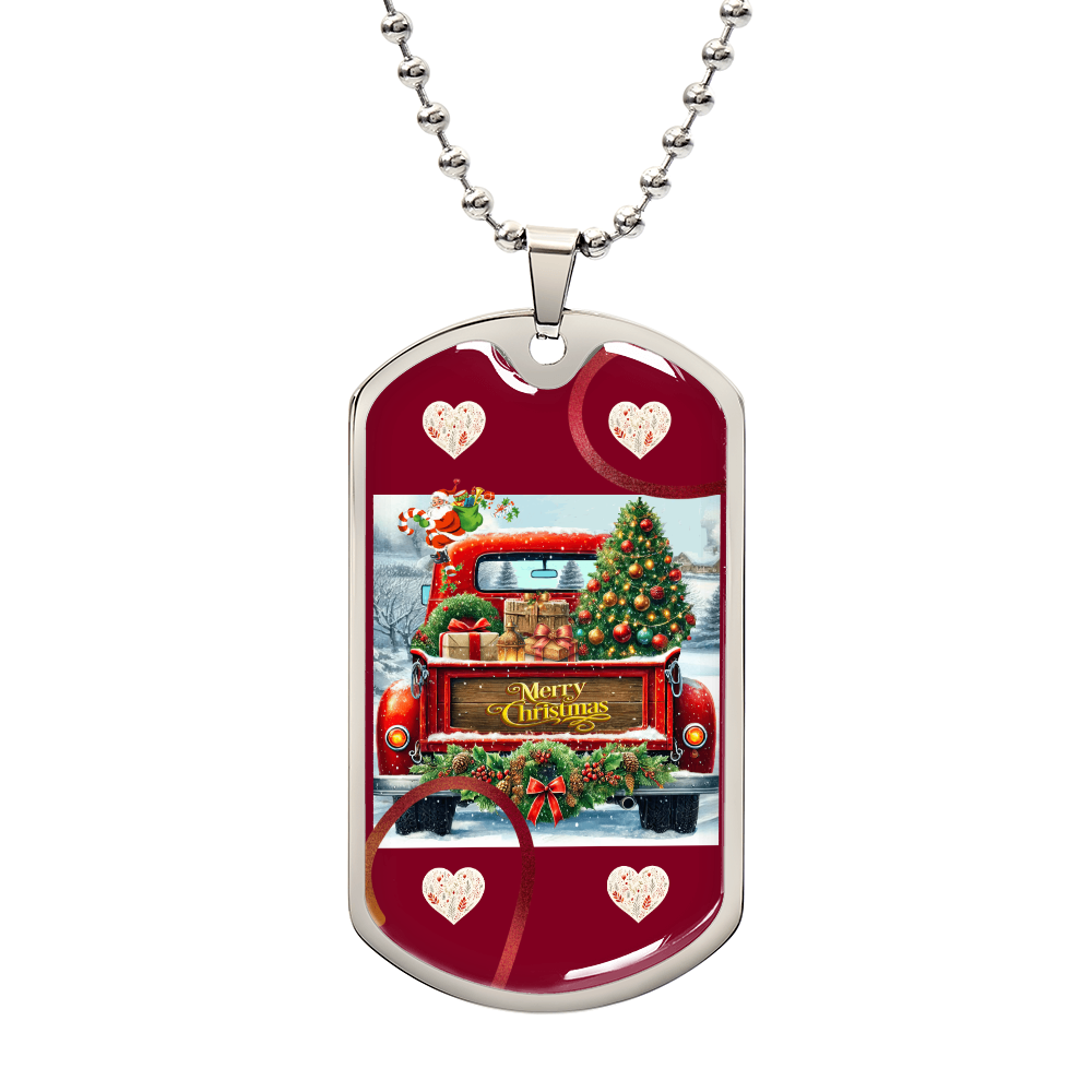 Christmas Vintage Red Truck Dog Tags Necklace