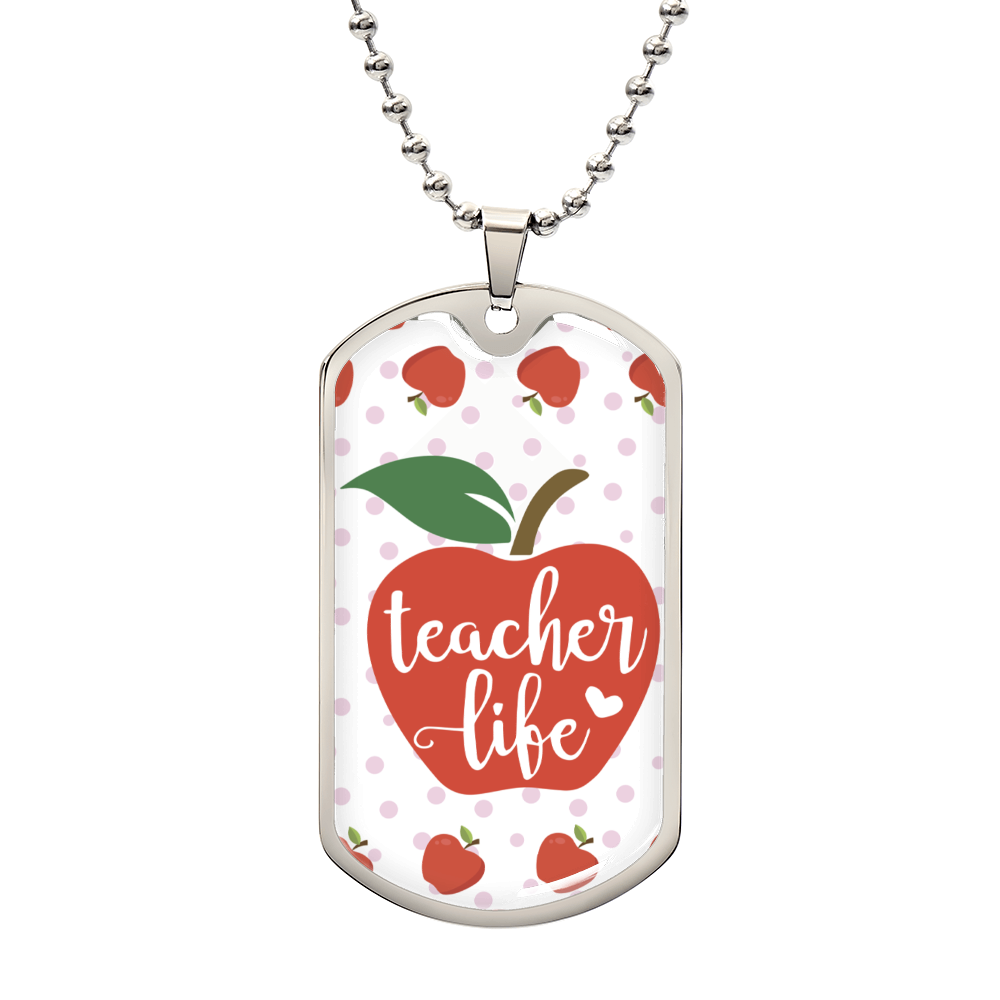 Teacher Life Red Apples Graphic Dog Tags Necklace