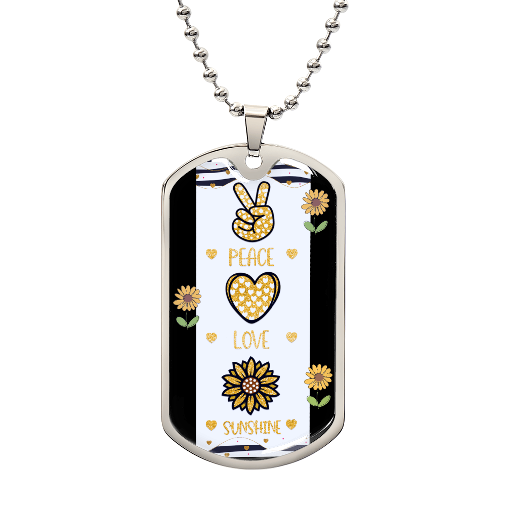 Peace Love and Sunshine with Sunflowers Graphic Dog Tags Necklace