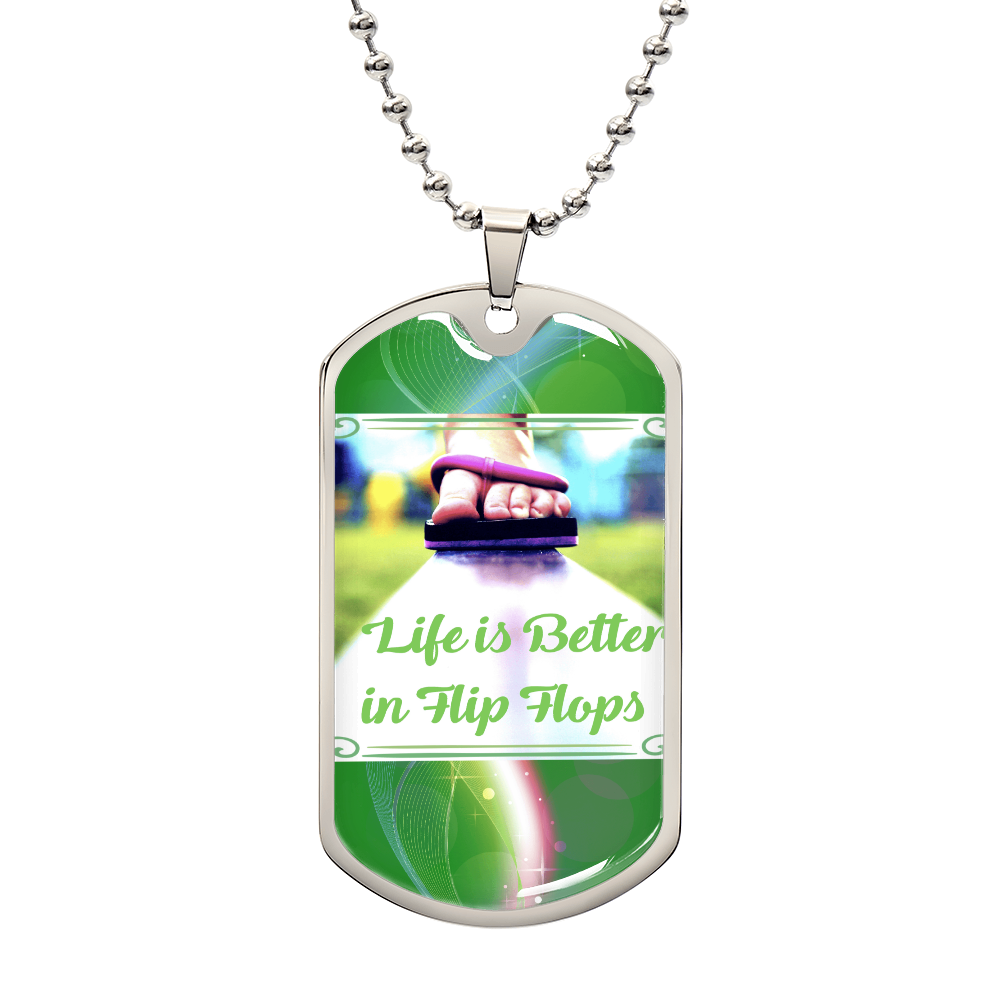 Life is Better in Flip Flops Graphic Dog Tags Necklace