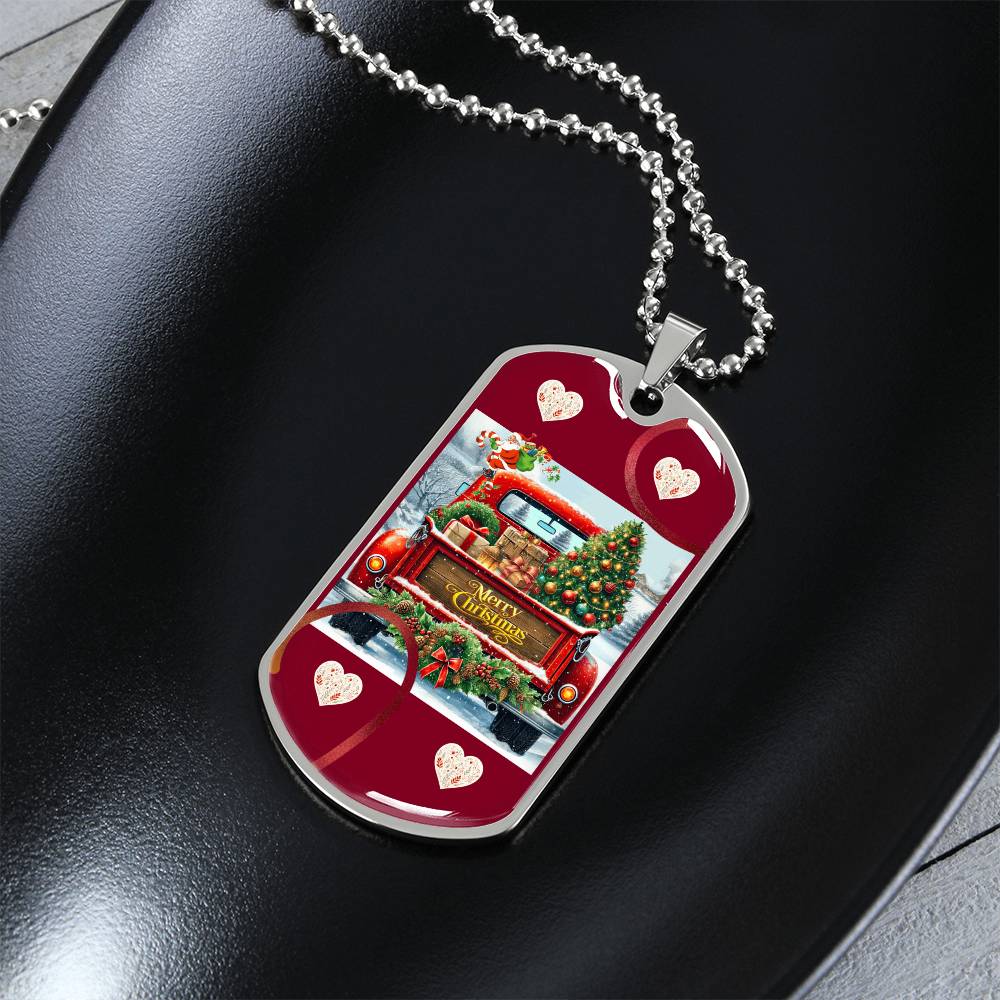 Christmas Vintage Red Truck Dog Tags Necklace