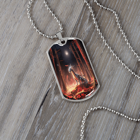Fiery Dragon Under the Moonlight Graphic Dog Tags Necklace