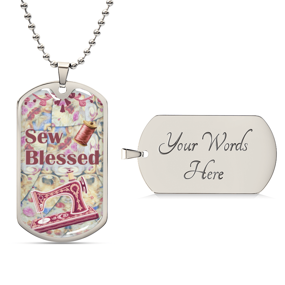 Sew Blessed Sewing Machine Thread Quilt Grapic Dog Tag Necklace