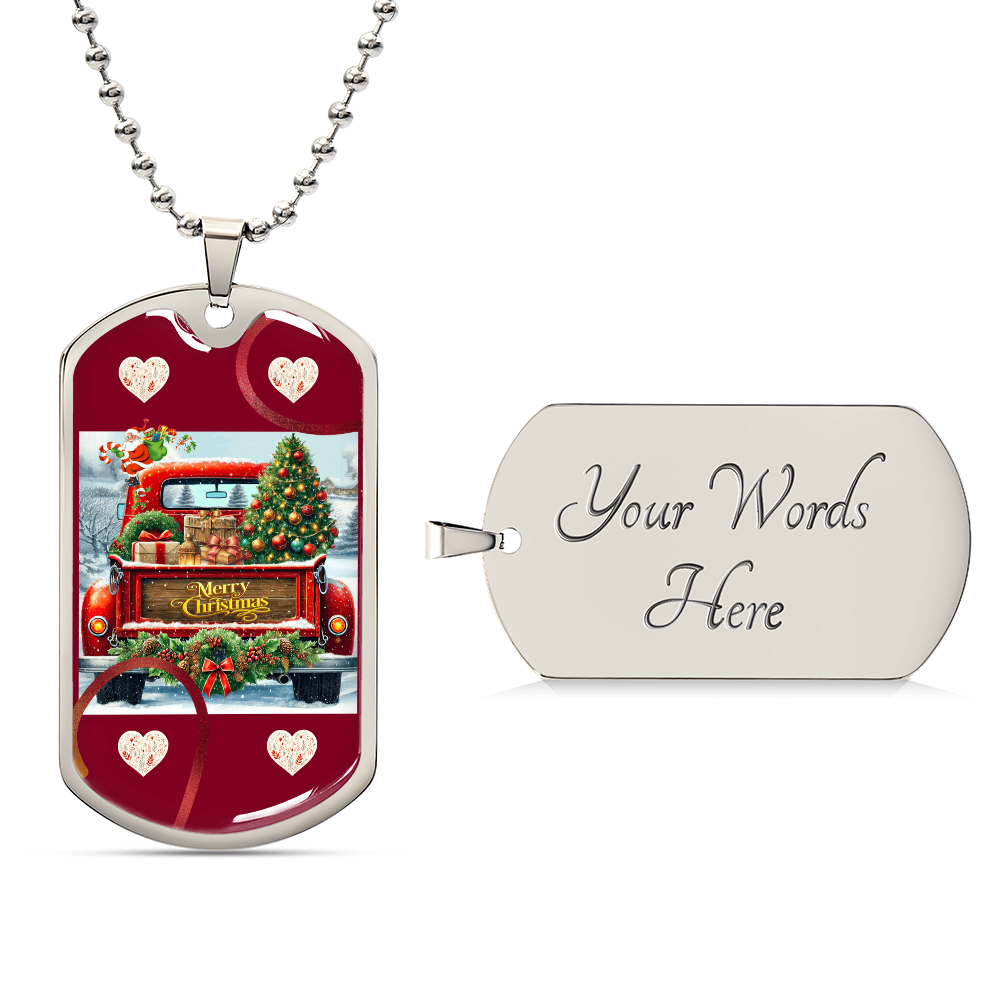 Christmas Vintage Red Truck Dog Tags Necklace