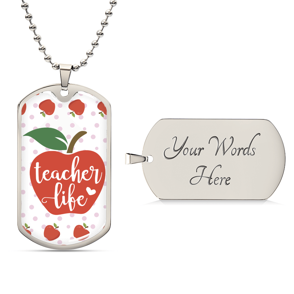 Teacher Life Red Apples Graphic Dog Tags Necklace