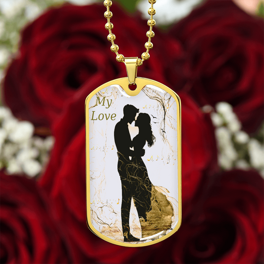 My Love Couple Embracing Graphic Dog Tags Necklace