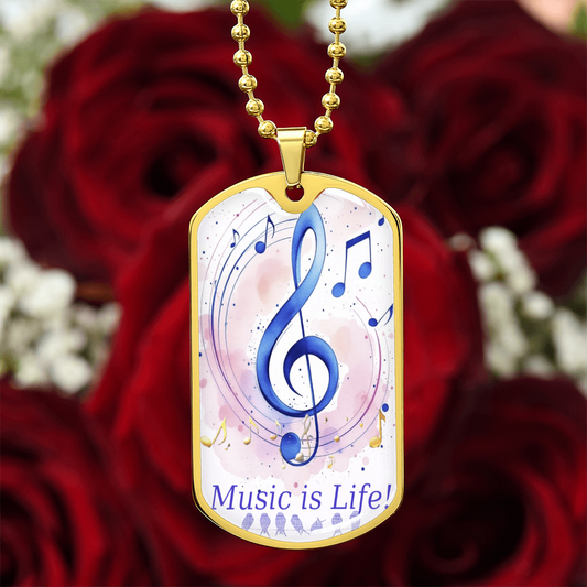 Music is Life Musical Notes Graphic Dog Tags Necklace