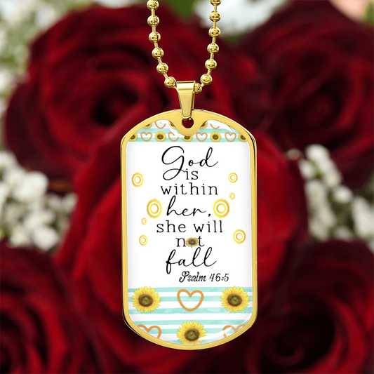 God is Within Her Sunflower Scripture Graphic Dog Tags Necklace