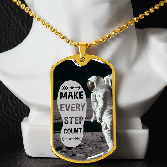 Make Every Step Count Astronaut Graphic Dog Tags Necklace