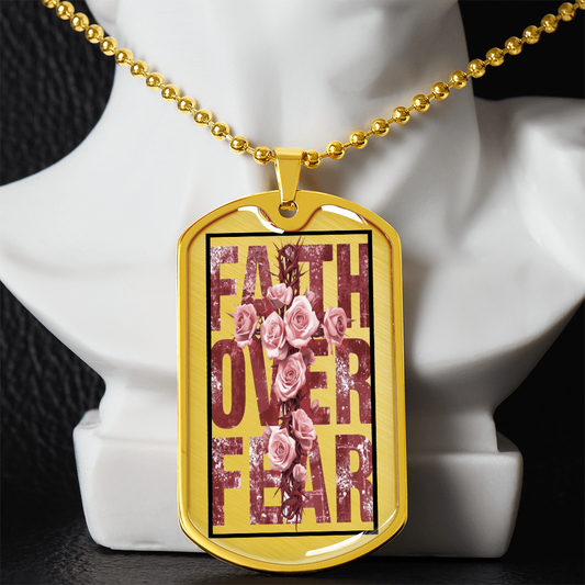Faith Over Fear Floral Faith Based Graphic Dog Tags Necklace