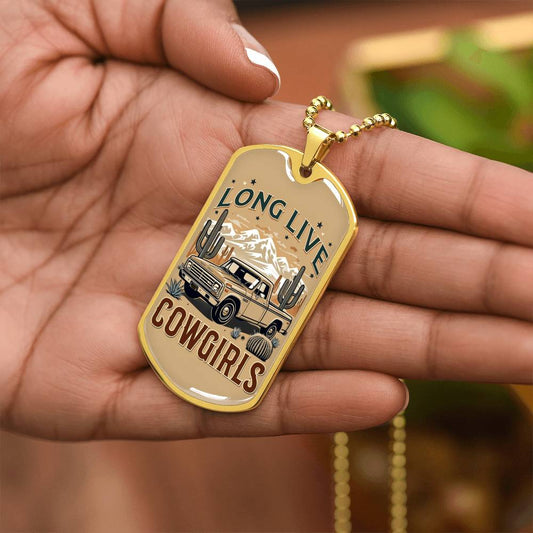 Long Live Cowgirls Pickup Truck Graphic Dog Tags Necklace
