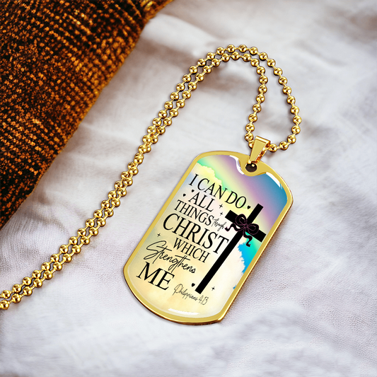 I Can Do All Things Through Christ Scripture Graphic Dog Tags Necklace
