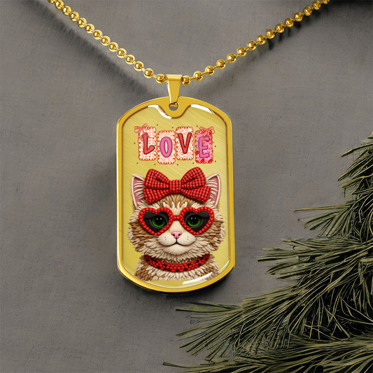 Cool Cat with Love Graphic Dog Tags Necklace