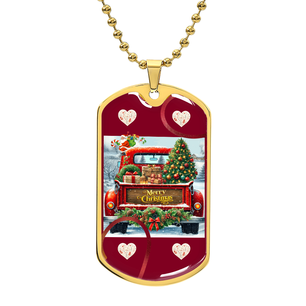 Christmas Vintage Red Truck Dog Tags Necklace
