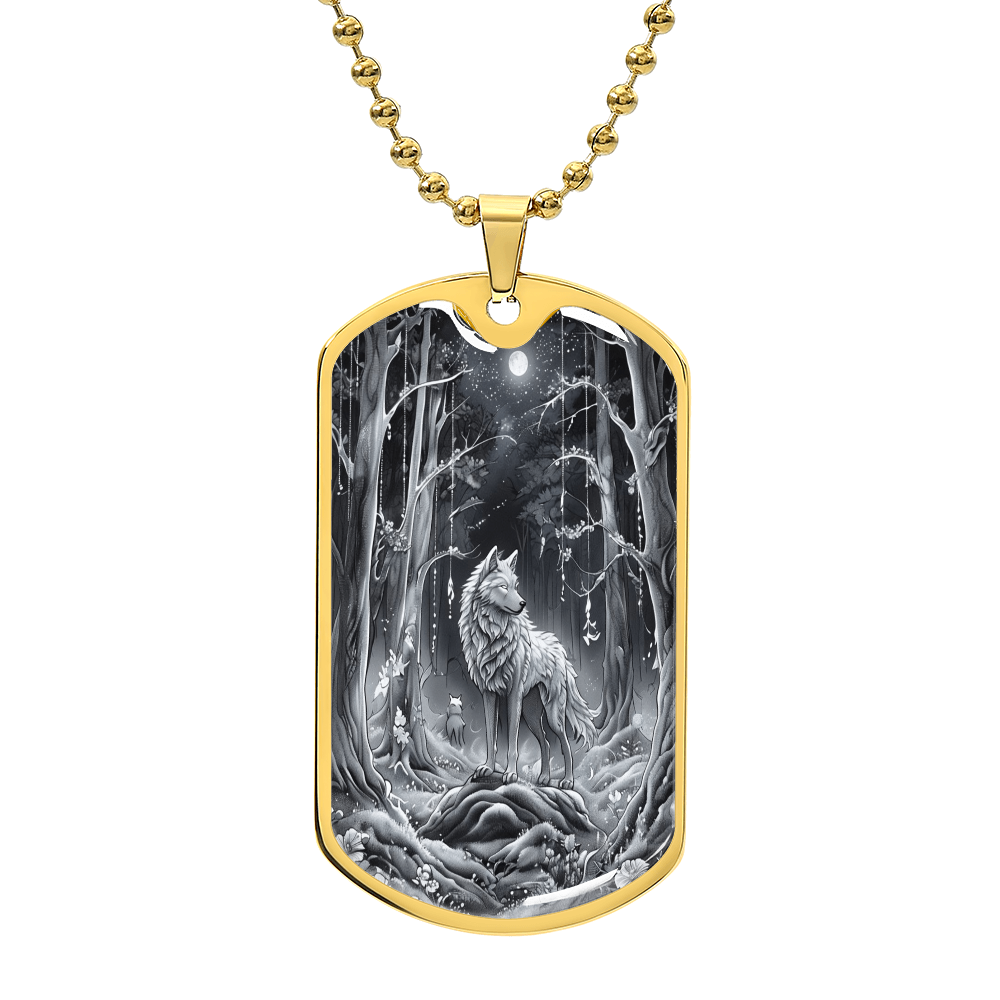 Grey Wolf in the Moonlight Graphic Dog Tags Necklace