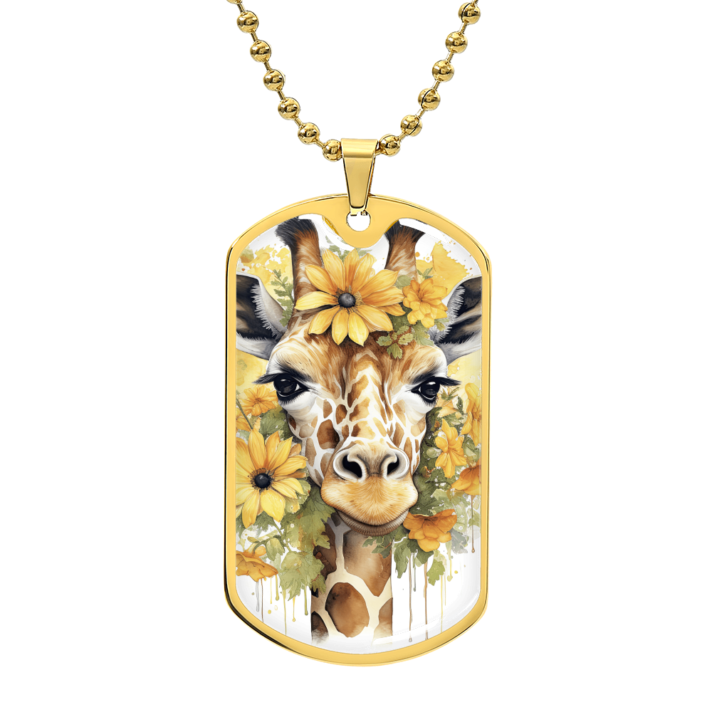 Happy Giraffe Surrounded by Sunflowers Graphic Dog Tags Necklace