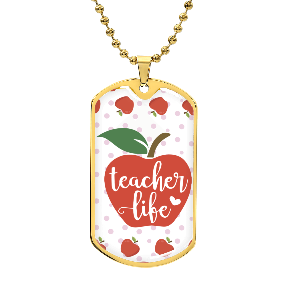 Teacher Life Red Apples Graphic Dog Tags Necklace