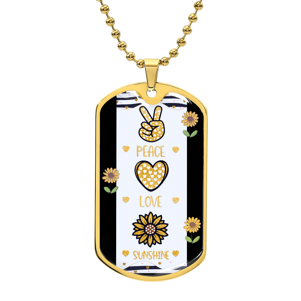 Peace Love and Sunshine with Sunflowers Graphic Dog Tags Necklace