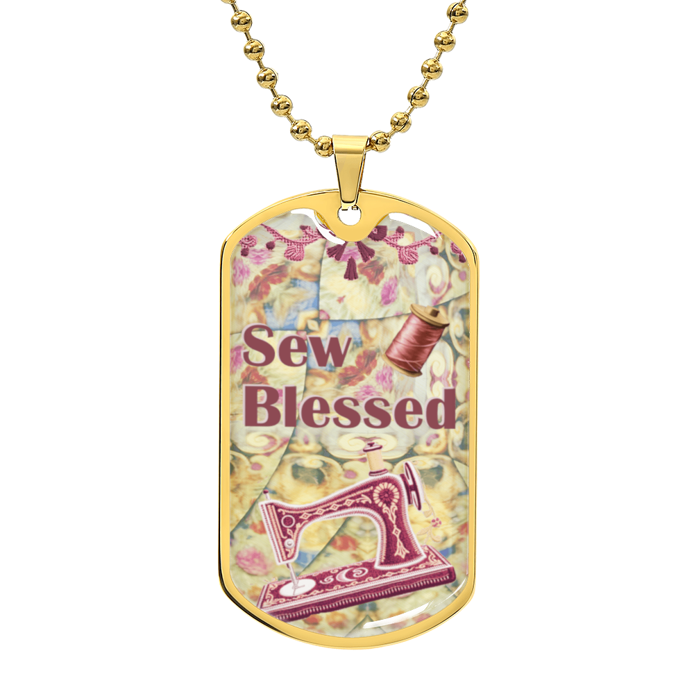 Sew Blessed Sewing Machine Thread Quilt Grapic Dog Tag Necklace