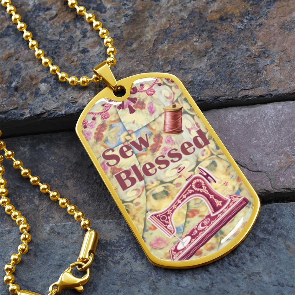 Sew Blessed Sewing Machine Thread Quilt Grapic Dog Tag Necklace