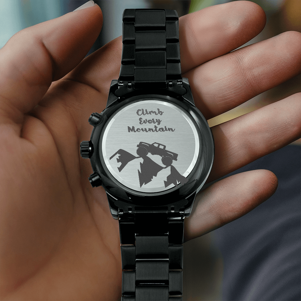 Climb Every Mountain Truck Engraved Black Chronograph Watch