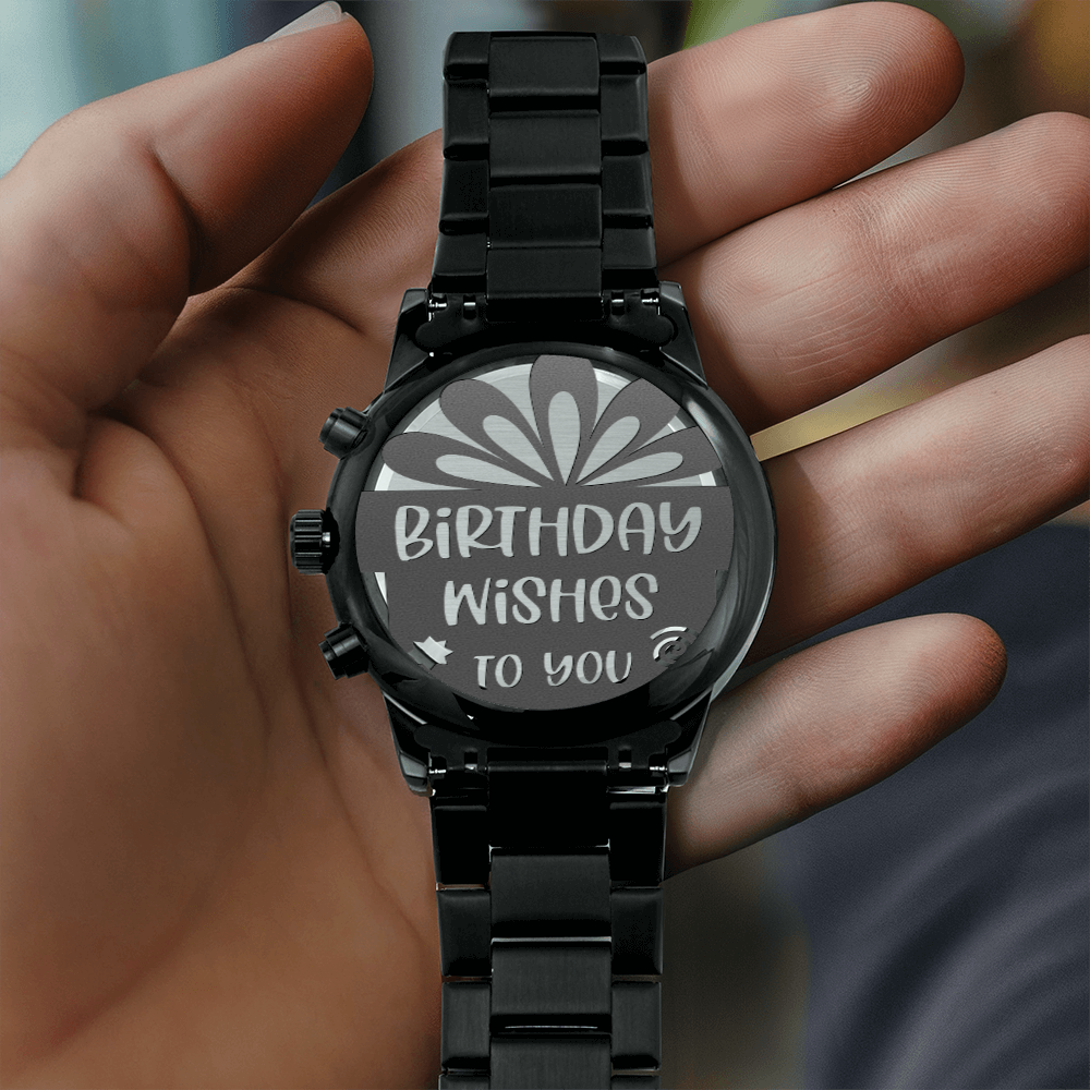 Birthday Wishes to You Engraved Black Chronograph Watch