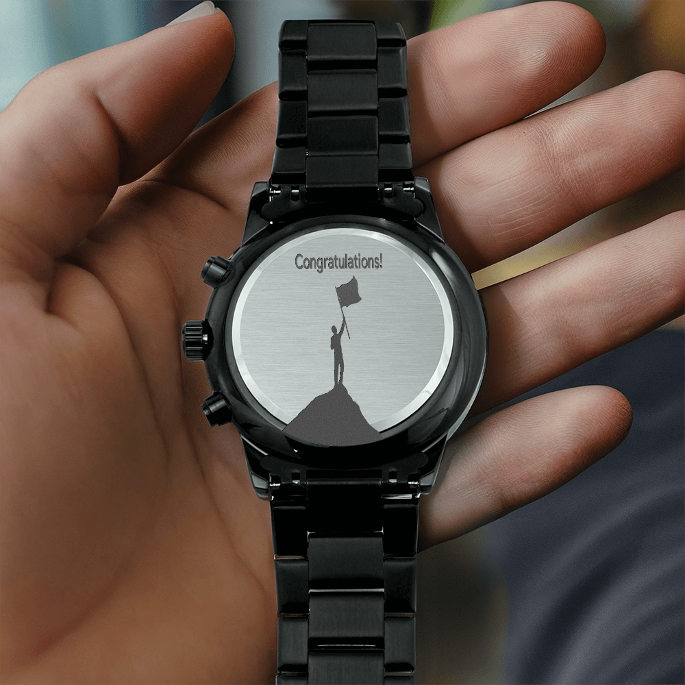 Congratulations on Your Achievement Engraved Design Black Chronograph Watch