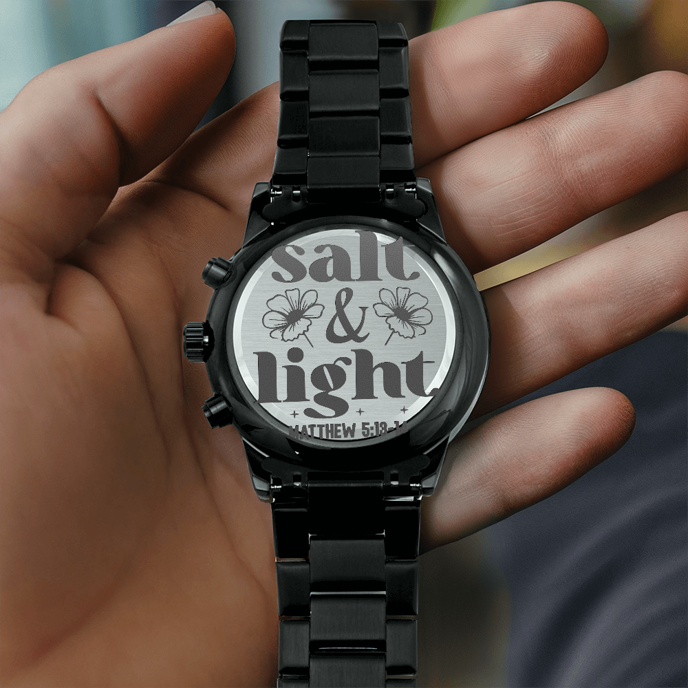 Salt & Light Faith Based Engraved Black Chronograph Watch
