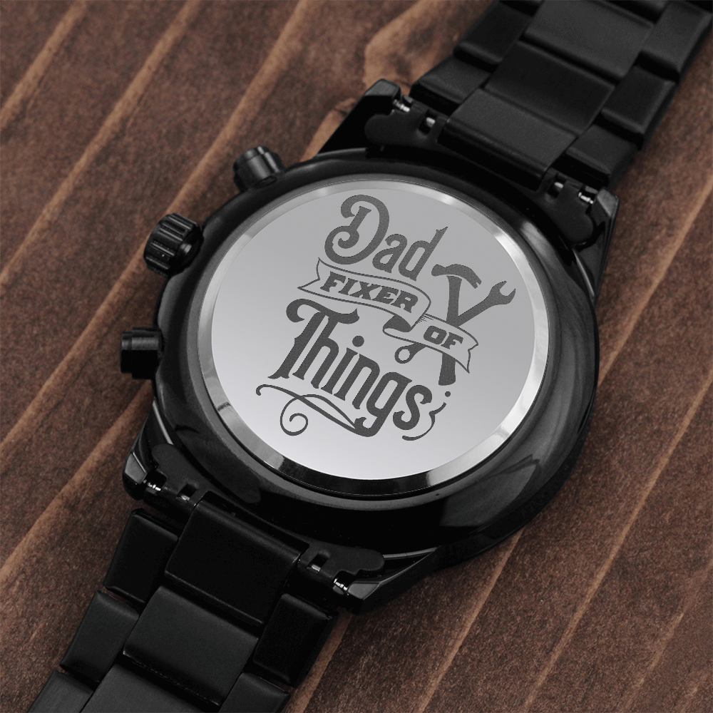 Dad Fixer of Things Engraved Design Black Chronograph Watch