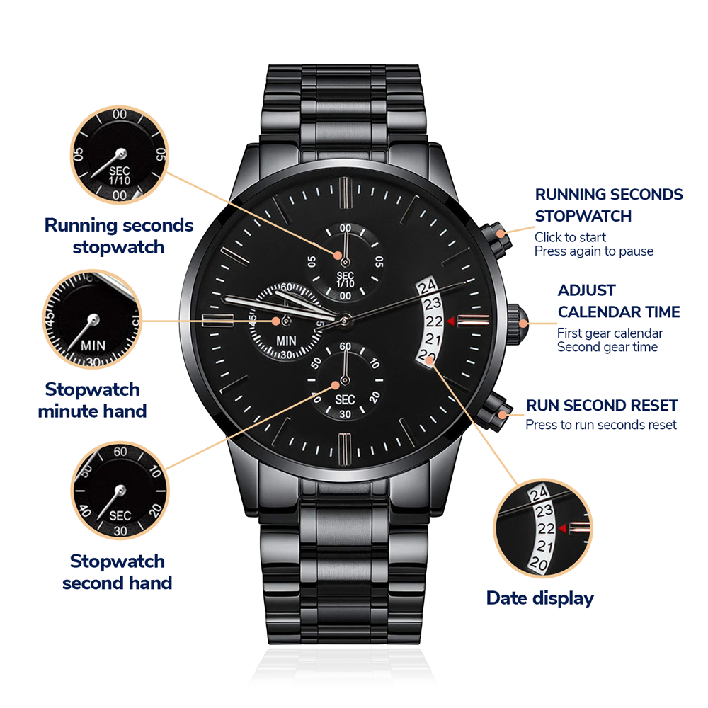 To the Coolest Dad Motocross Rider Engraved Black Chronograph Watch