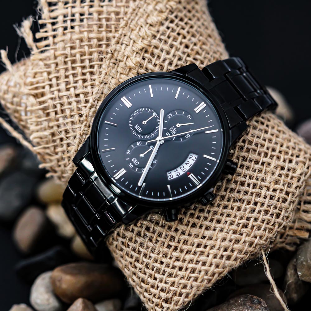Be Kind Brave Bold Inspirational Engraved Black Chronograph Watch