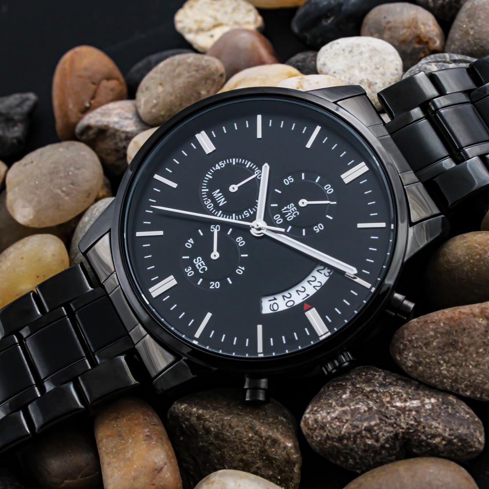 To the Coolest Dad Motocross Rider Engraved Black Chronograph Watch