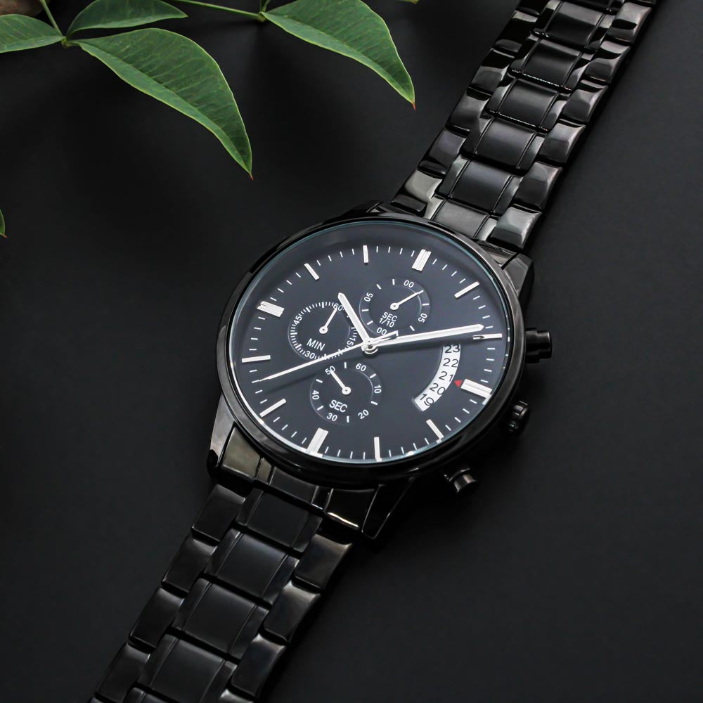 To the Coolest Dad Motocross Rider Engraved Black Chronograph Watch